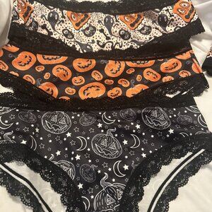 Morvia 3pk lace trim goth Skater Emo Goth panties M Blk Orange Skull Jack-o-lan